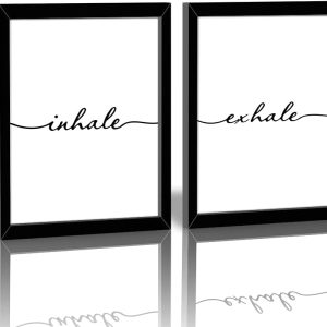 Framed Inhale Exhale Art Print Set Of 2 (10X8)-Ready To Hang. Meditation Mental Health Wall Art. Black And White Yoga Painting.Modern Zen Print. Canvas Wall Art Poster For Bedroom : Everything Else