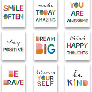 Watercolor Words Inspirational Quote Modern Minimalist Typography Art Print Set of 9 (8X10) Canvas Painting .Motivational Quote Phrases Wall Art Poster For Nursery or Kids Room Home Decor .No Frame: Posters & Prints