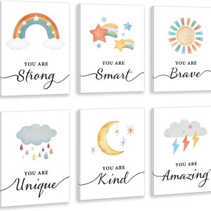 HPNIUB Colorful Rainbow Art Print. Kids Inspirational Wall Art Set of 6 Pieces (8X10inch) Cartoon Weather Canvas Poster. Modern Saying Painting With Framed Ready to Hang for Nursery Classroom Decor: Posters & Prints