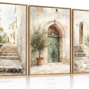 HPNIUB Italy Streets Travel Framed Wall Art Set. Green Botanical Wall Decor. Vintage Italian Art Modern Europe Picture Artwork Nature Landscape Art Print for Bedroom. Office. Living Room-16 x24 x3: Posters & Prints