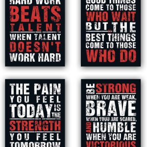HPNIUB Inspirational Quotes Art Prints. Set of 4 (8X10). Chalkboard Motivational GYM Wall Art Poster. Hard Work Painting Be Strong Be Brave Wall Art for Classroom Kids Teens Bedroom Office. No Frame: Posters & Prints