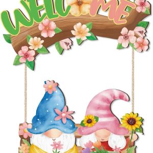 HPNIUB Spring Welcome Door Sign. Cute Gnome Hanging Sign for Home. Farmhouse Colorful Flowers Spring Wall Decor for Indoor outdoor Front Door Window Yard Wall Decorations : Home & Kitchen