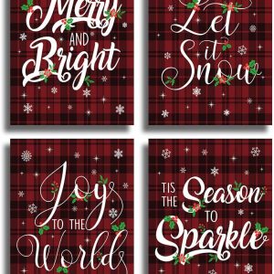 HPNIUB Christmas Art Prints.Set of 4 (8X10). Snowflake Wall Art -Let It Snow Canvas Poster. Christmas Quotes Wall Decoration for Living Room Bedroom. No Frames: Posters & Prints