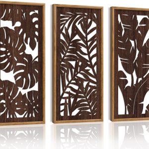 HPNIUB 3PCS Tropical Wall Decor. Rustic Palm Leaf Wooden Sign for Bathroom. Vintage Leaf Plant Hanging Wood Plaque Wall Art Nature Picture for Home Office Living Room Decoration(8x16Inch) : Home & Kitchen