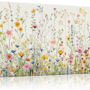 HPINUB Colorful Flower Framed Canvas Wall Art Set. Watercolor Daisy Floral Wall Decor. Wildflower Green Leaf Wall Painting. Multicolour Botanical Art Print for Living Room. Bedroom. Office - 20x40: Posters & Prints